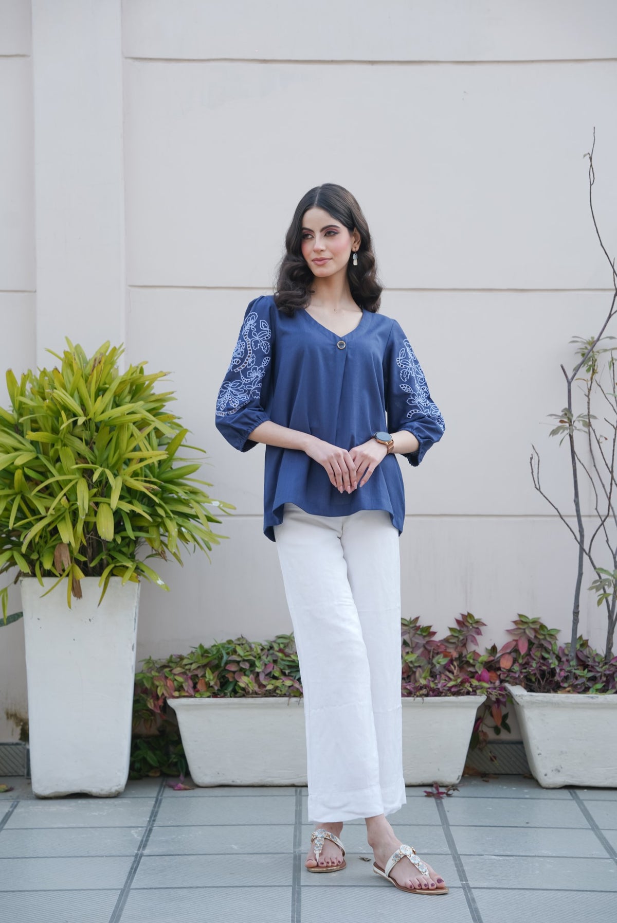 Midnight Blue Cut-Work Top