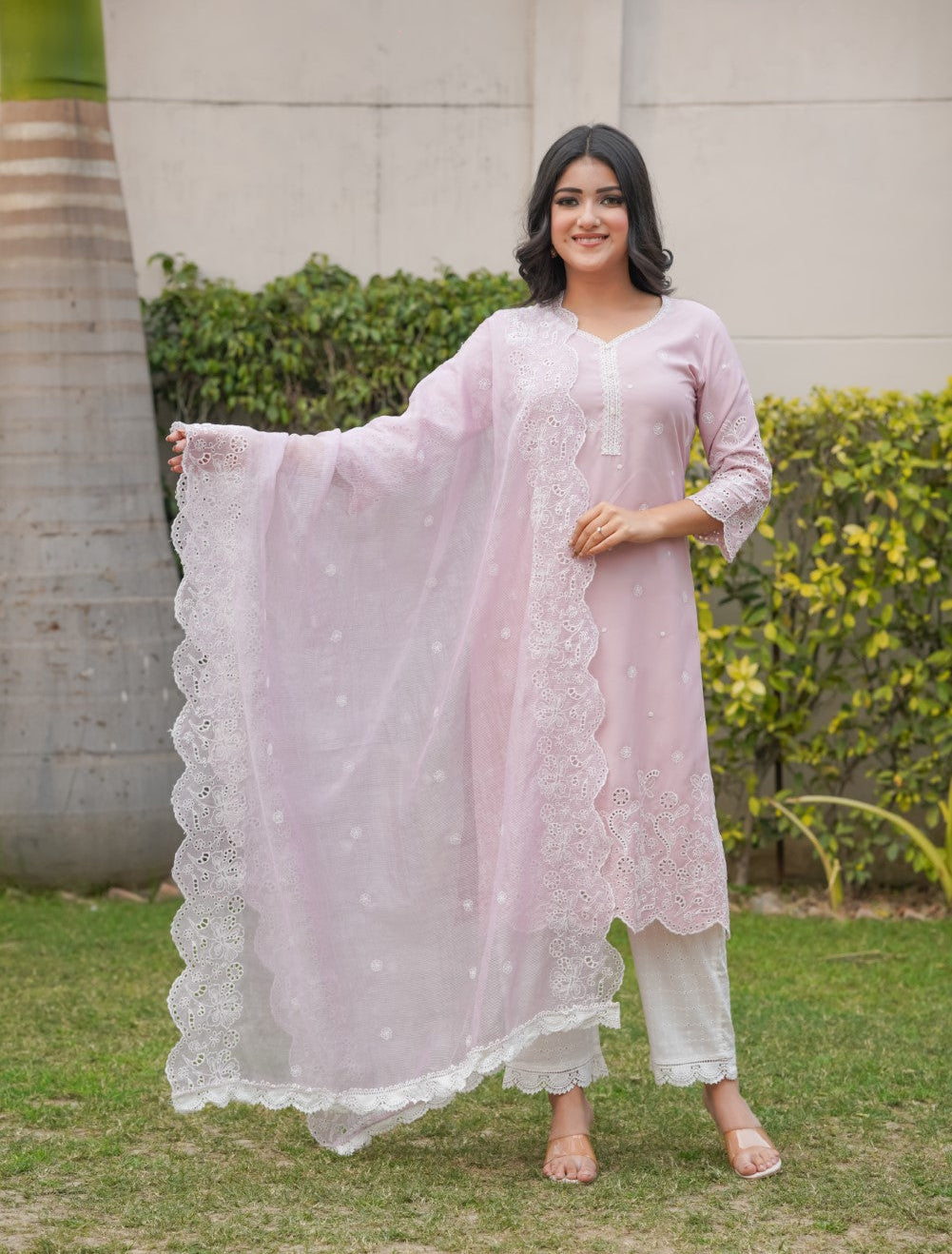 Nude Pink Cut-Work Kurta-Set