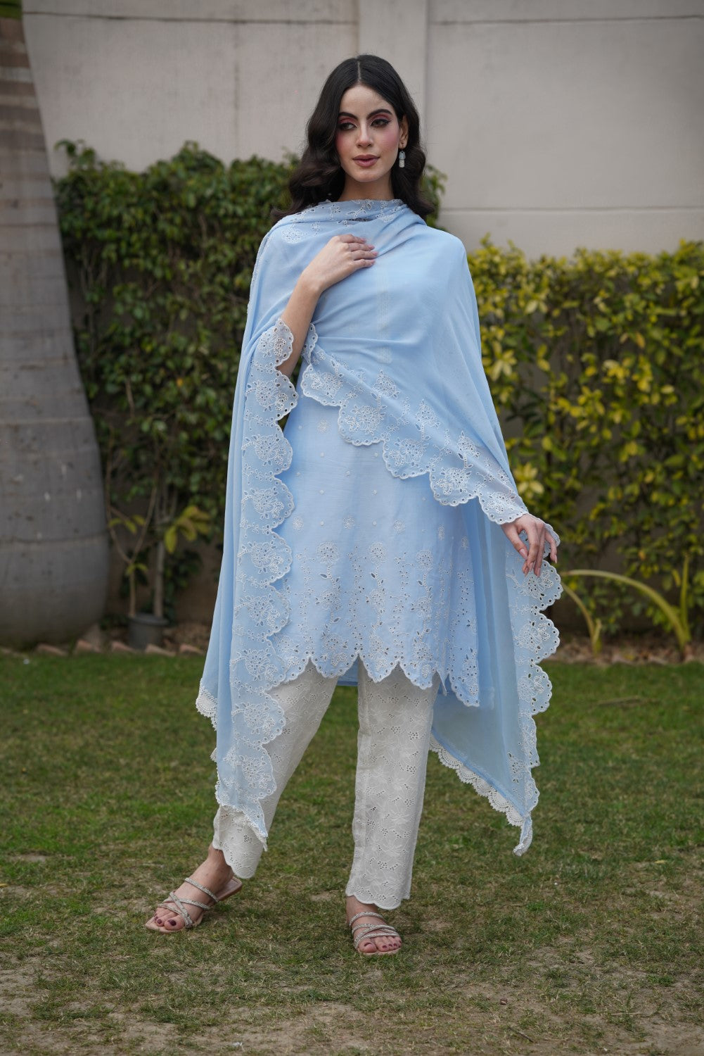 Powder Blue Lily Cut-Work Kurta-Set