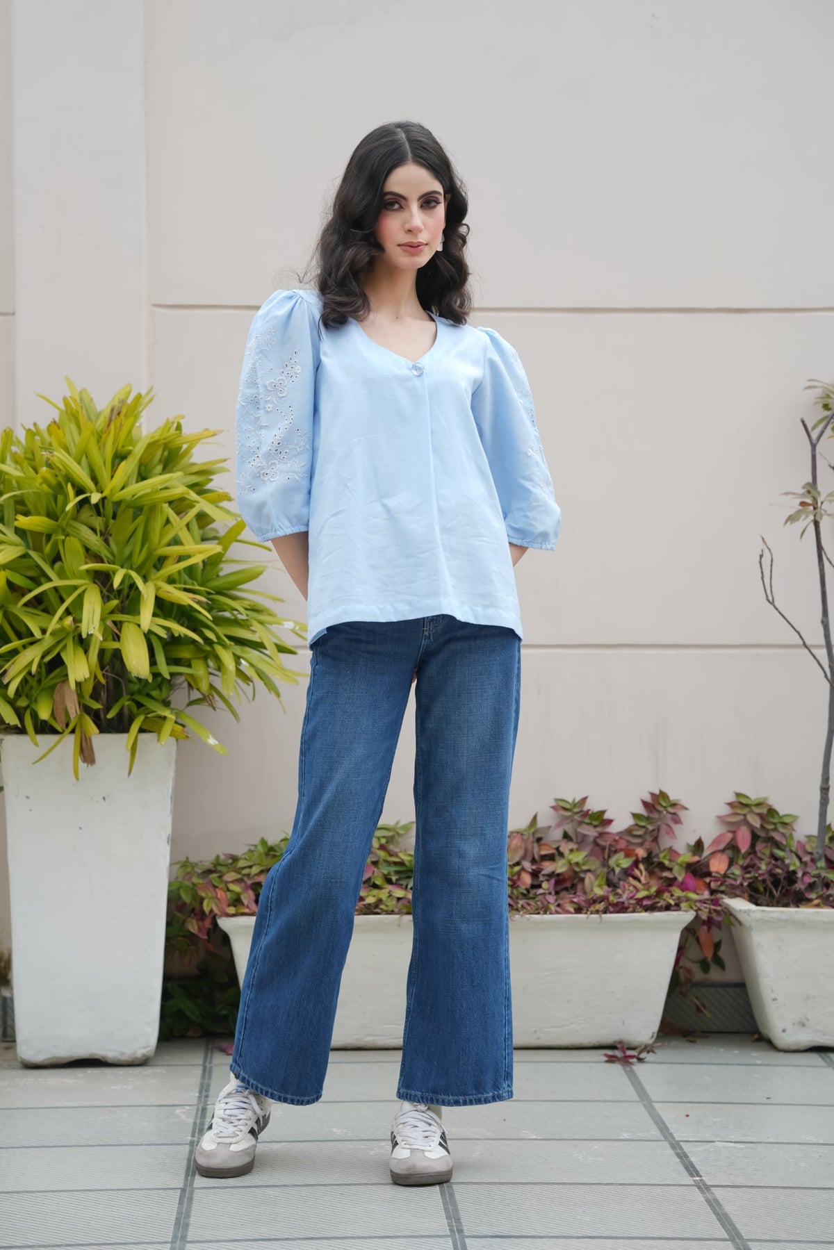 Powder Blue Cut-Work Top