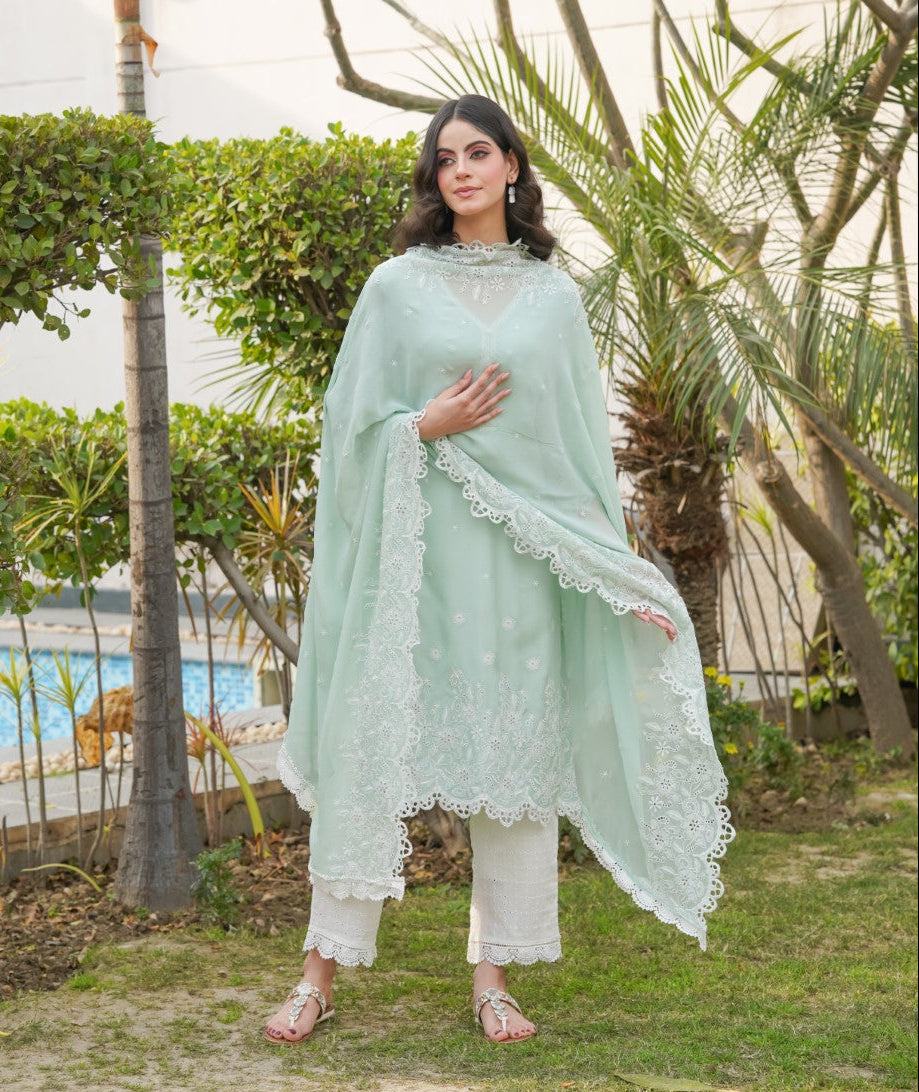Pastel Green Cut-Work Kurta-Set