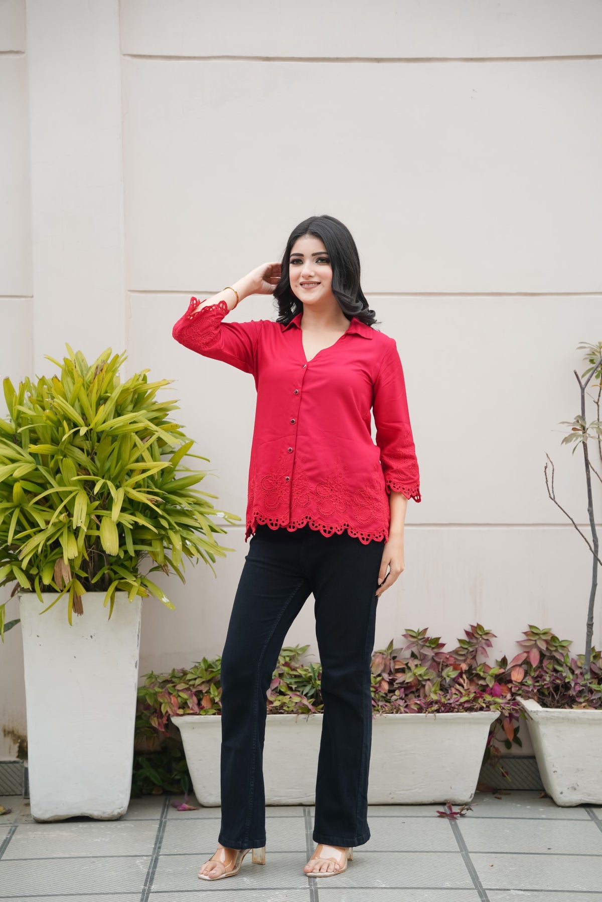 Crimson on Crimson Cut-Work Top