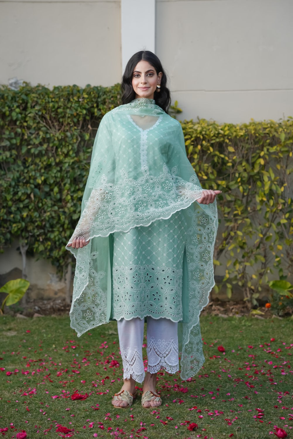 Pistachio Green Signature Jaal Cut-Work Kurta Set