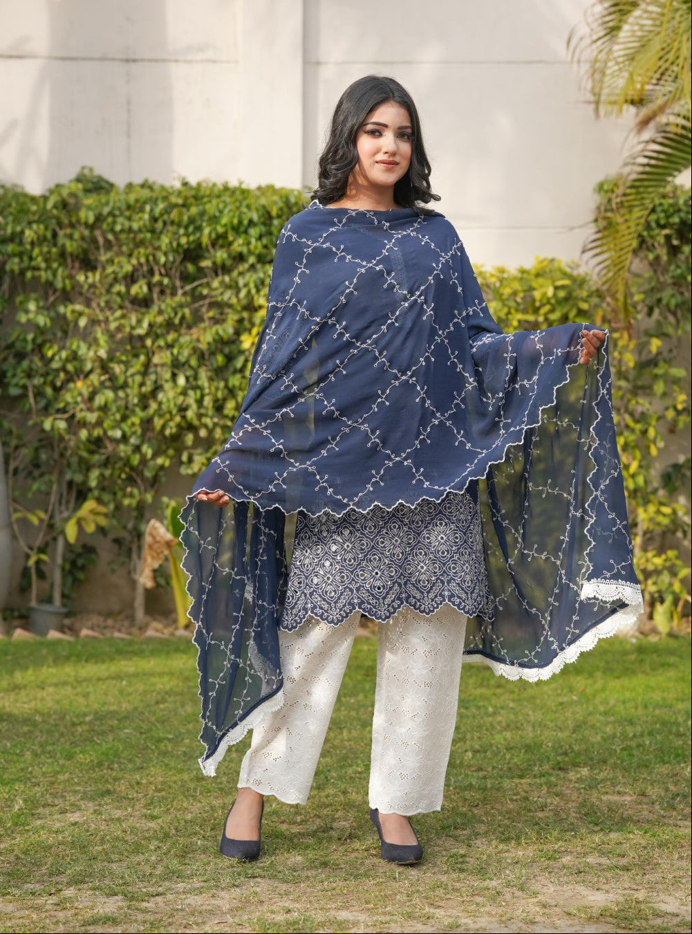 Midnight Blue Cut-Work Kurta-Set