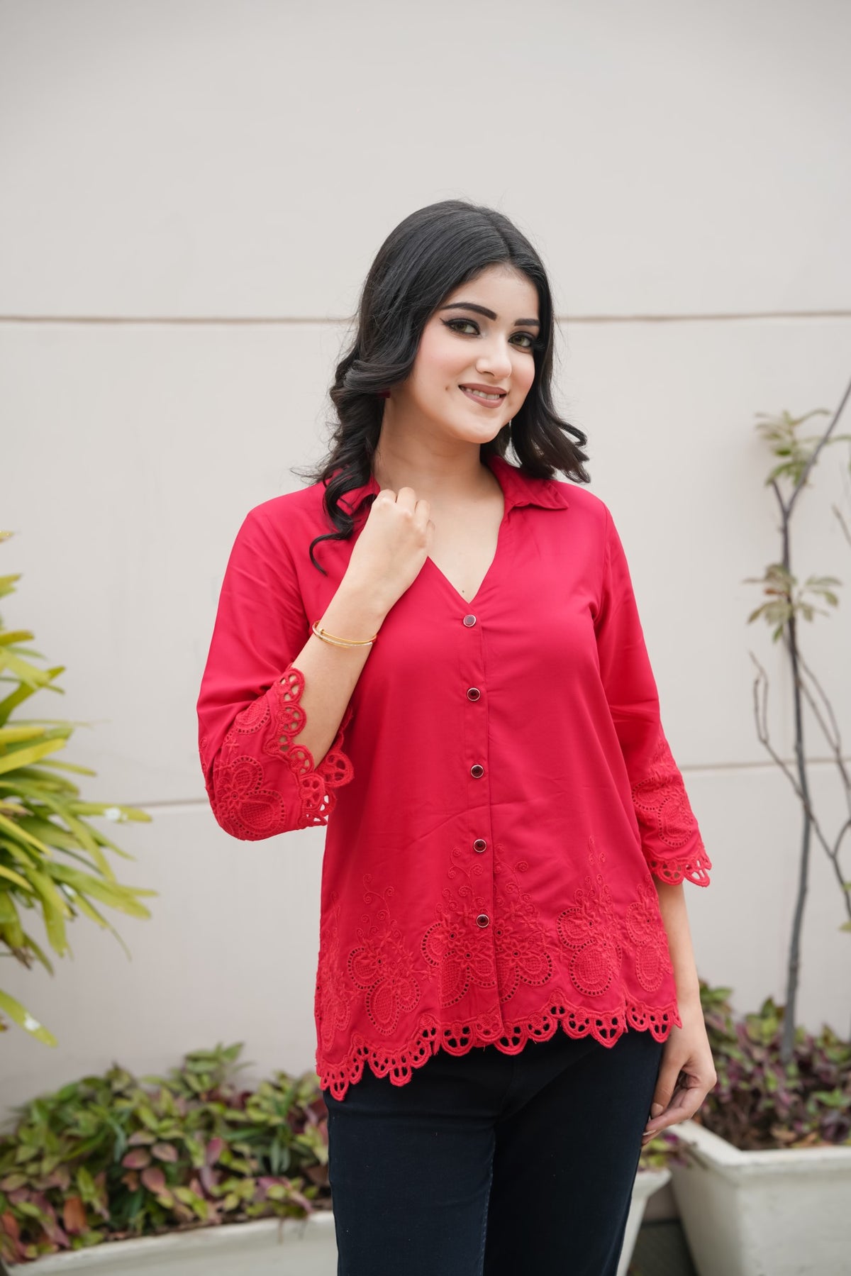 Crimson on Crimson Cut-Work Top