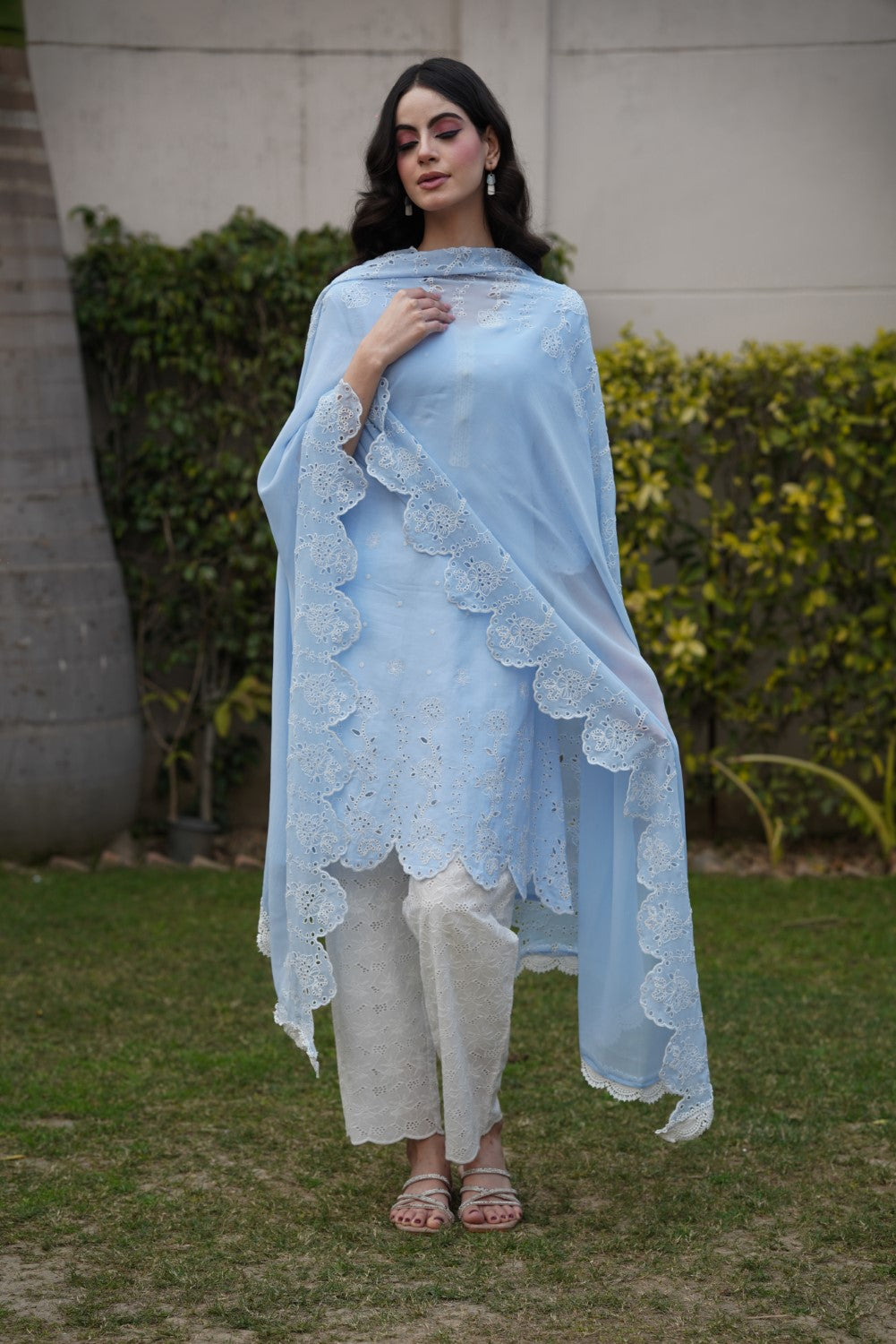 Powder Blue Lily Cut-Work Kurta-Set