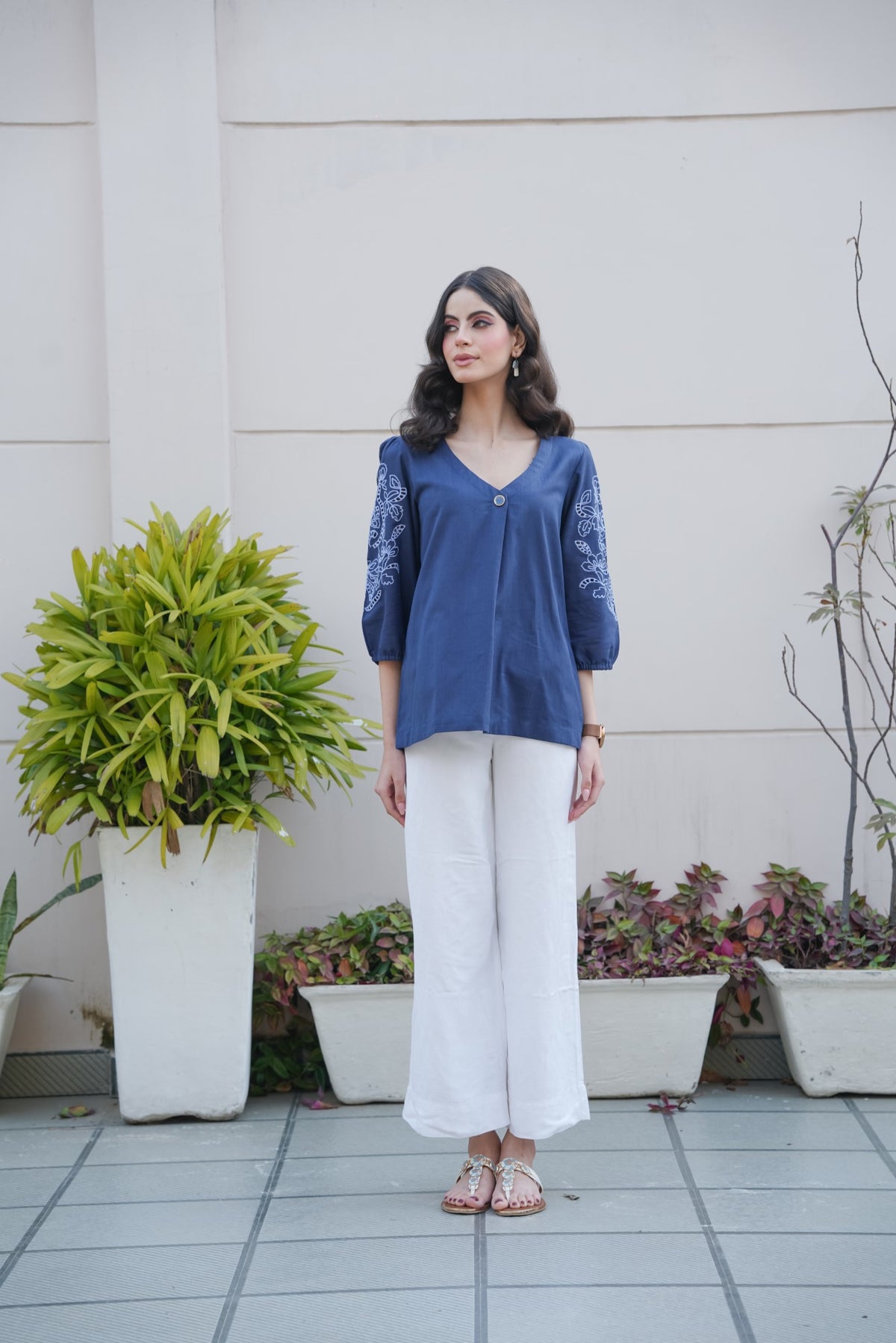 Midnight Blue Cut-Work Top