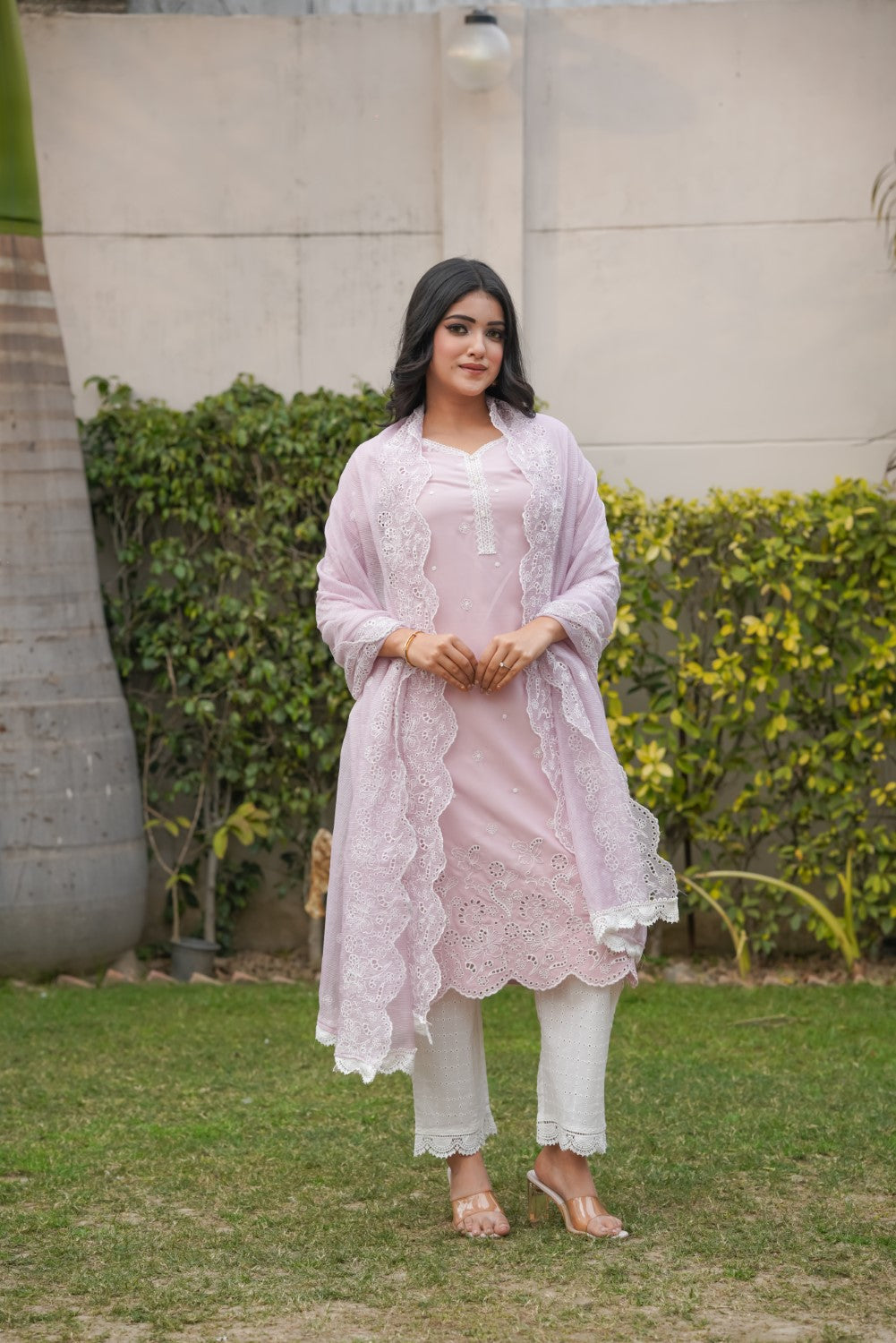 Nude Pink Cut-Work Kurta-Set