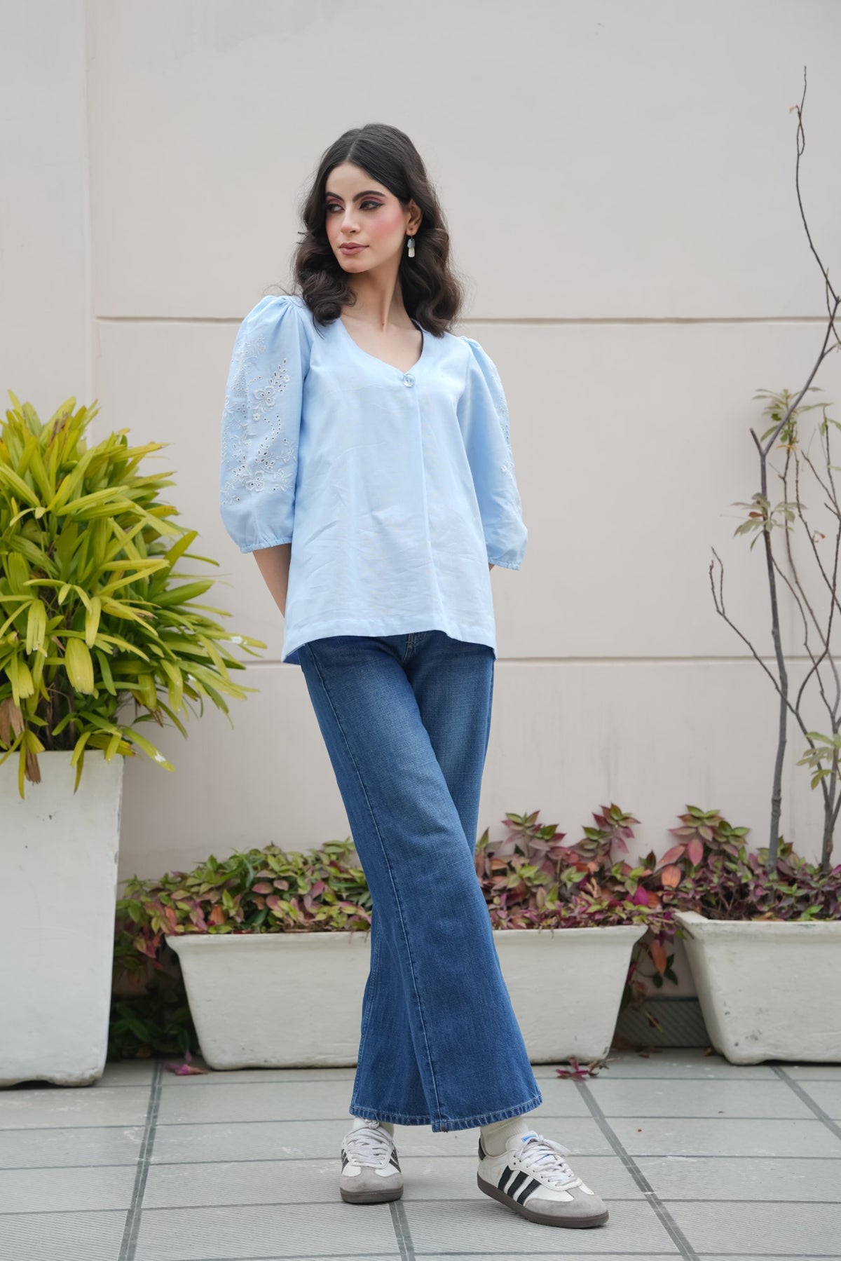 Powder Blue Cut-Work Top