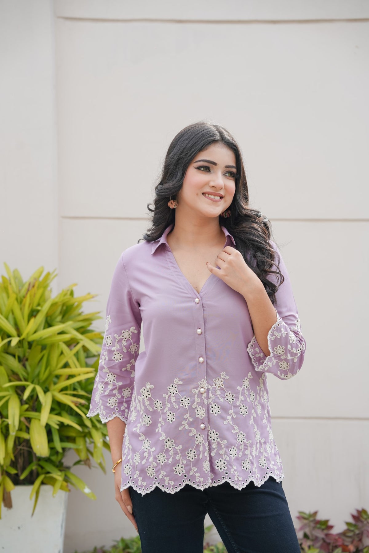 Mauve Cording Cut-Work Top