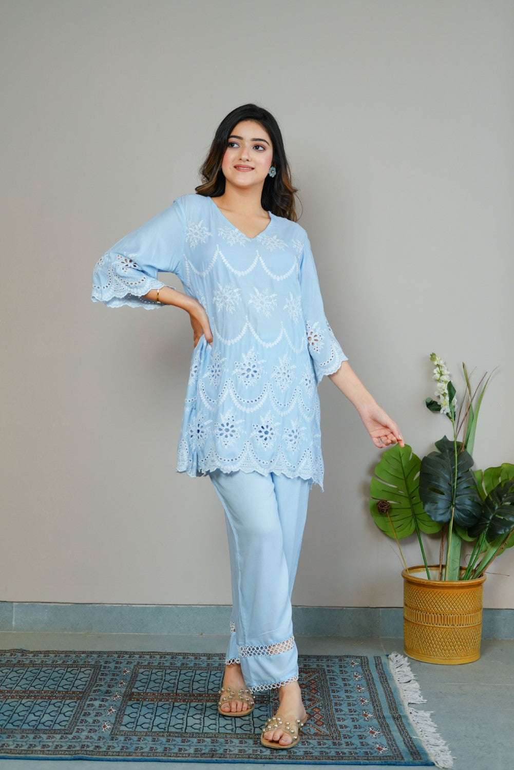 Powder Blue Cut-Work Set