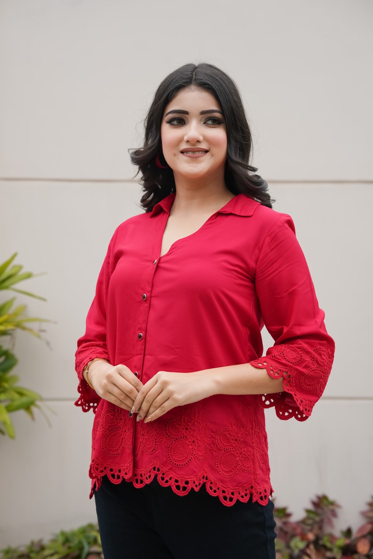 Crimson on Crimson Cut-Work Top