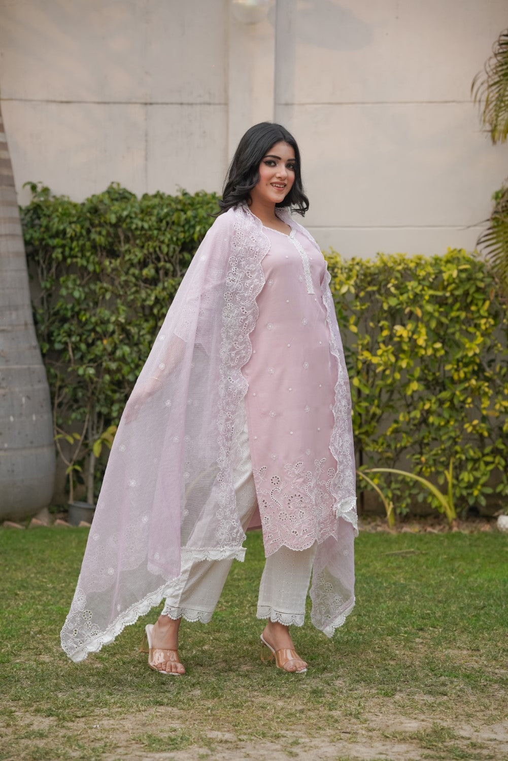Nude Pink Cut-Work Kurta-Set