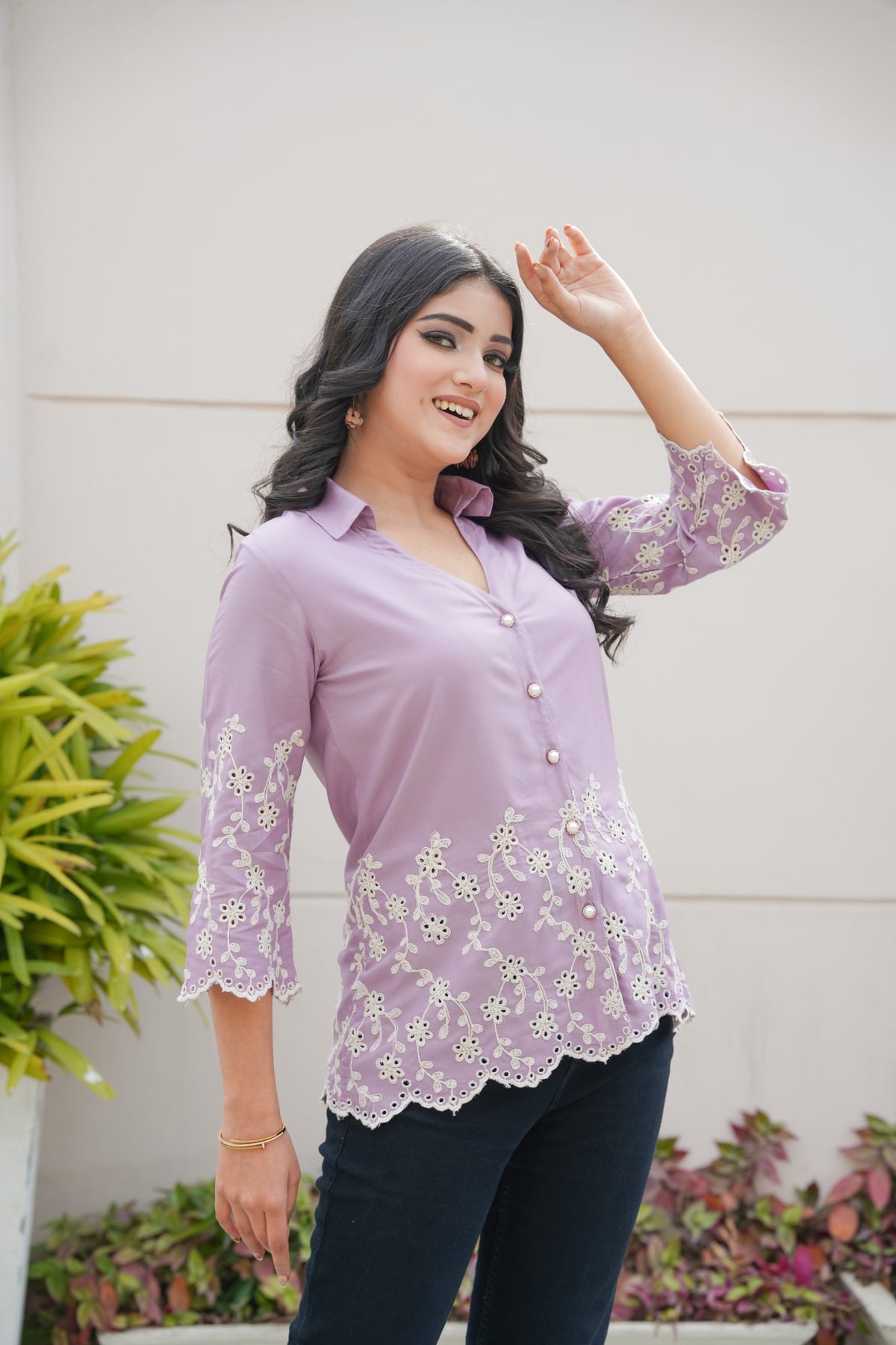 Mauve Cording Cut-Work Top