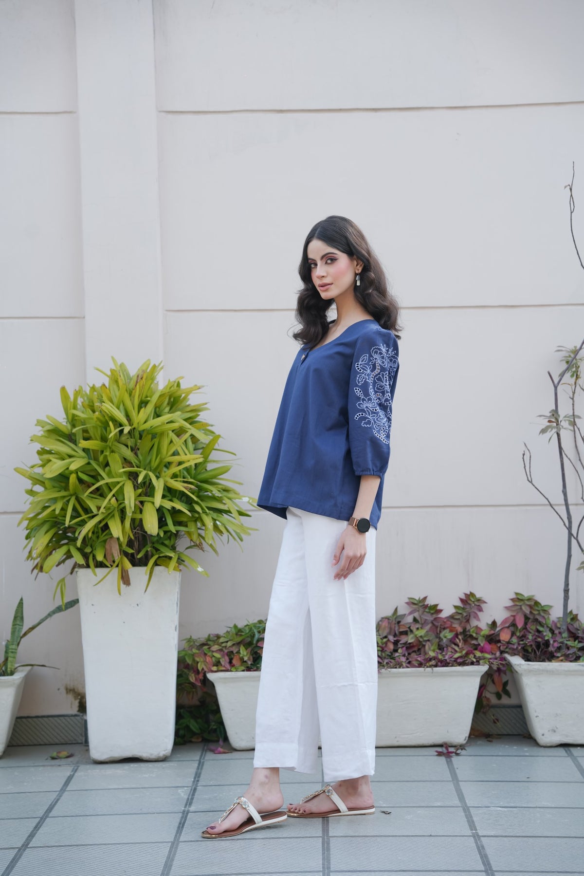 Midnight Blue Cut-Work Top