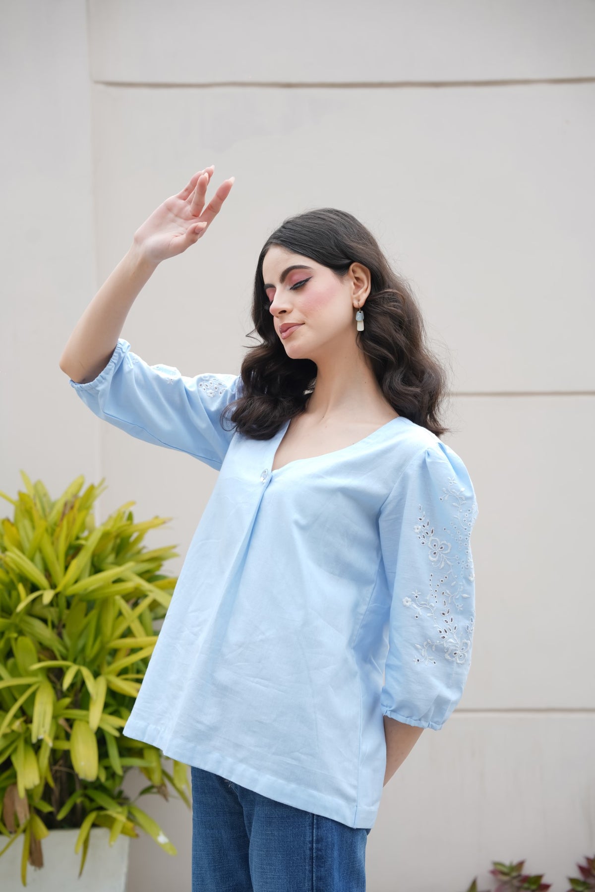 Powder Blue Cut-Work Top