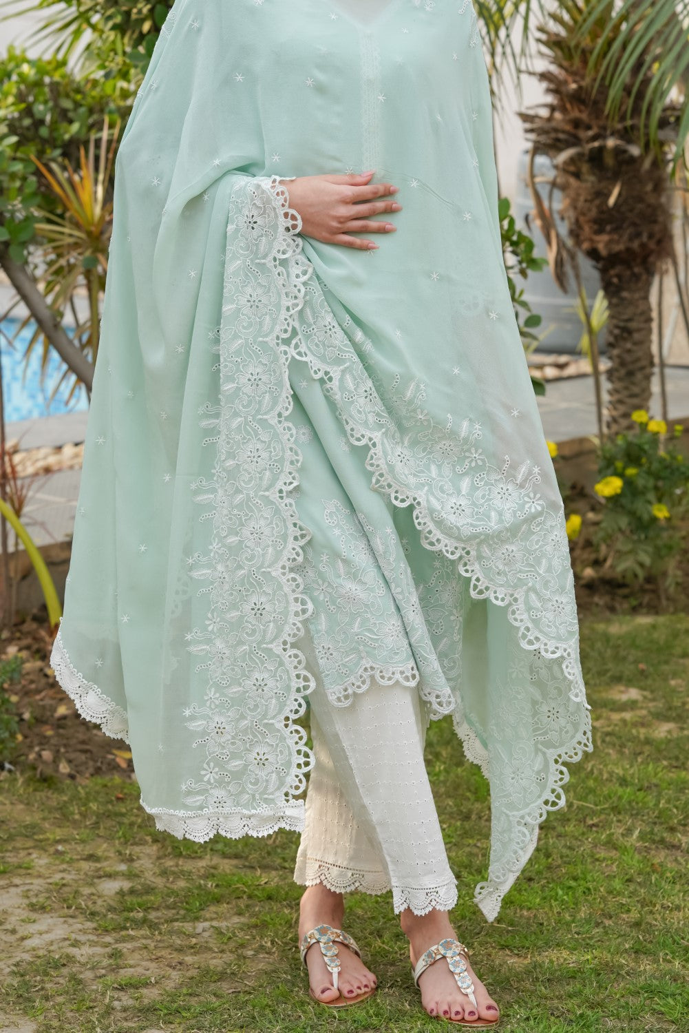 Pastel Green Cut-Work Kurta-Set