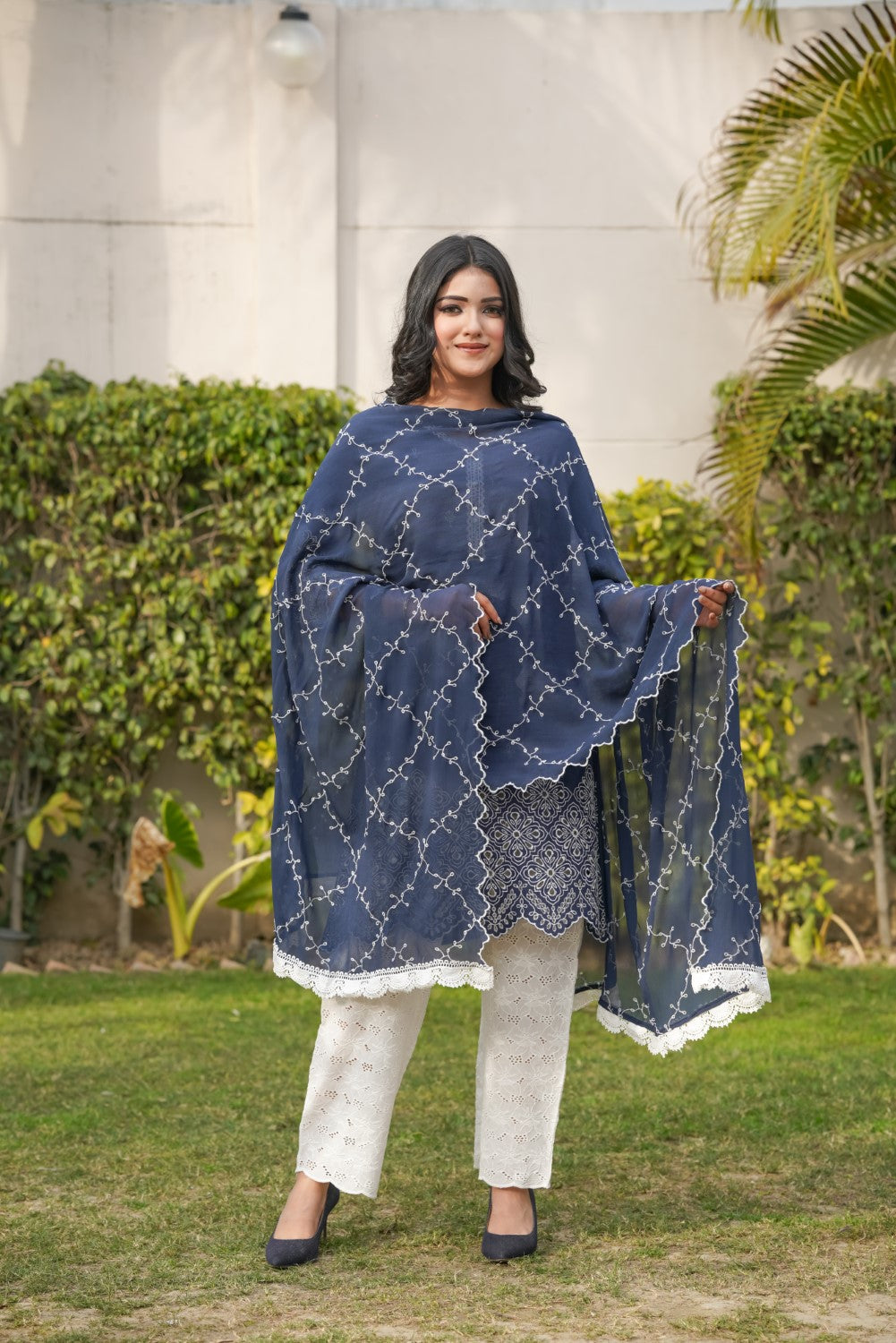 Midnight Blue Cut-Work Kurta-Set