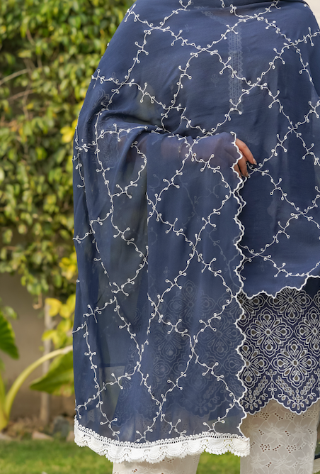 Midnight Blue Cut-Work Kurta-Set