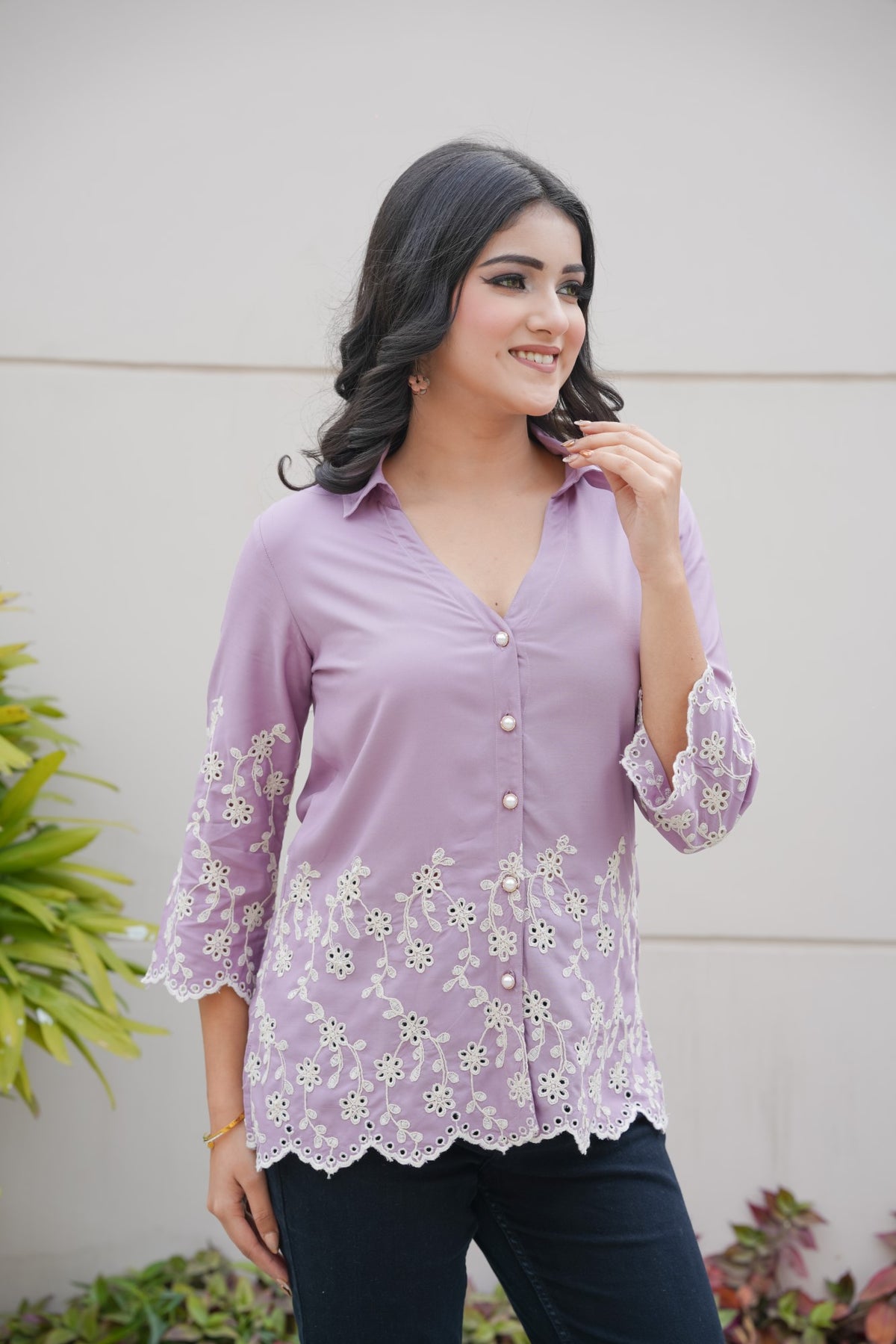 Mauve Cording Cut-Work Top