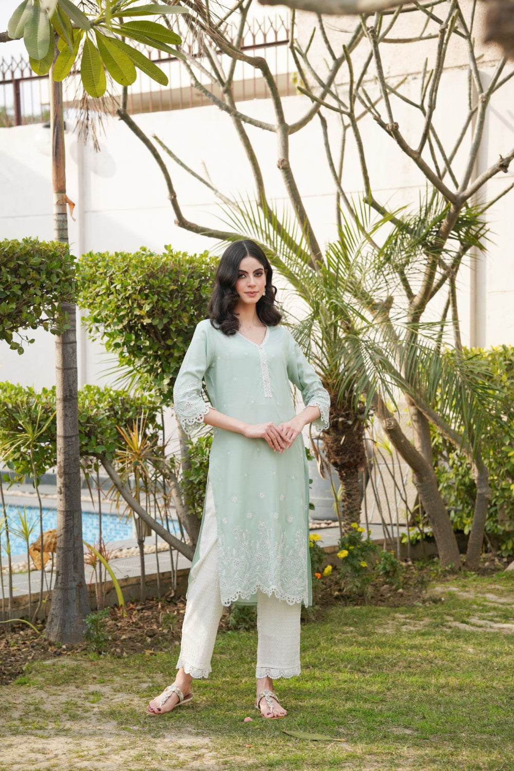 Pastel Green Cut-Work Kurta-Set