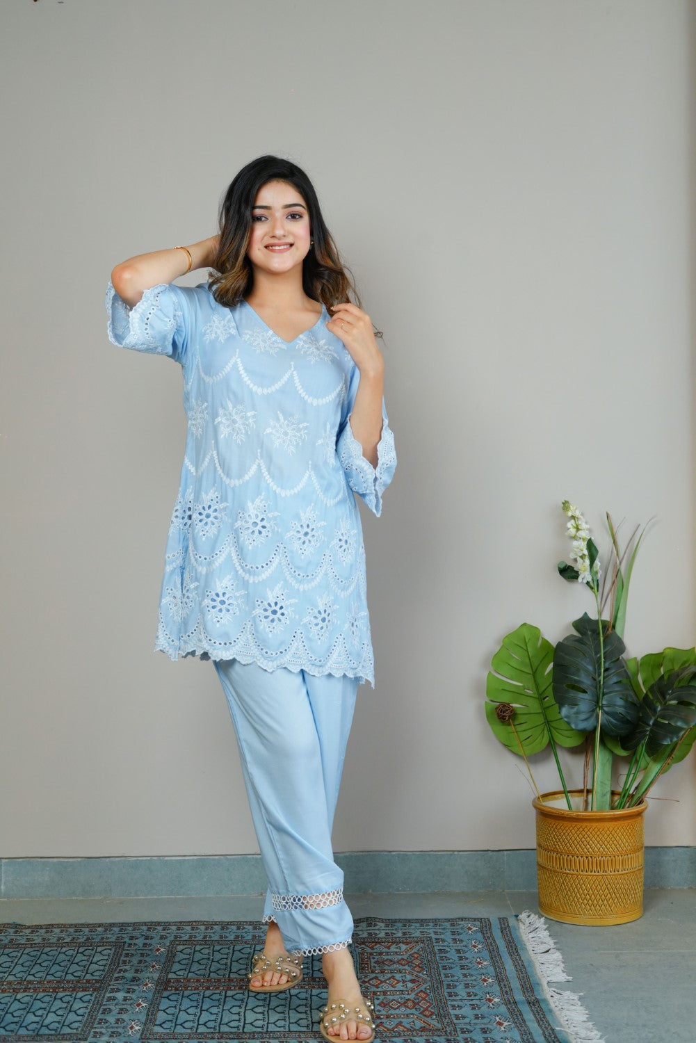 Powder Blue Cut-Work Set