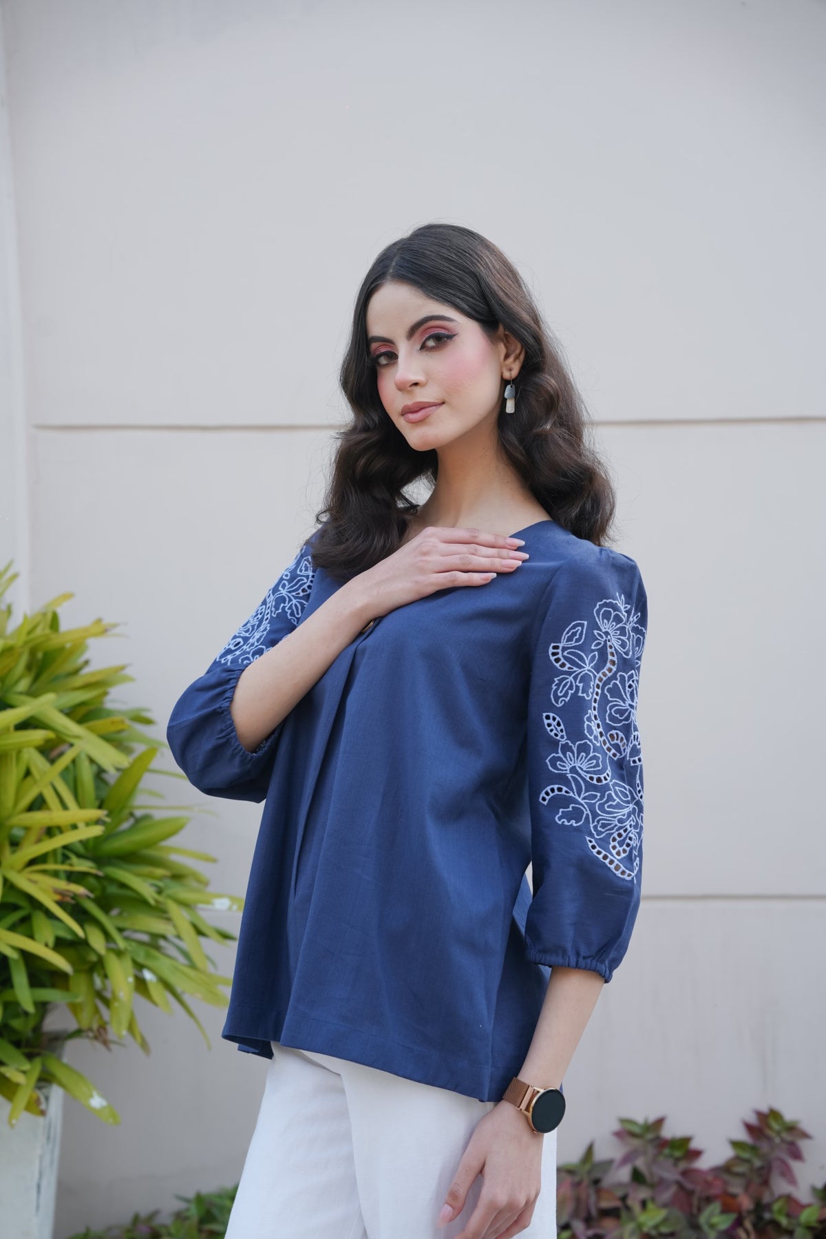 Midnight Blue Cut-Work Top