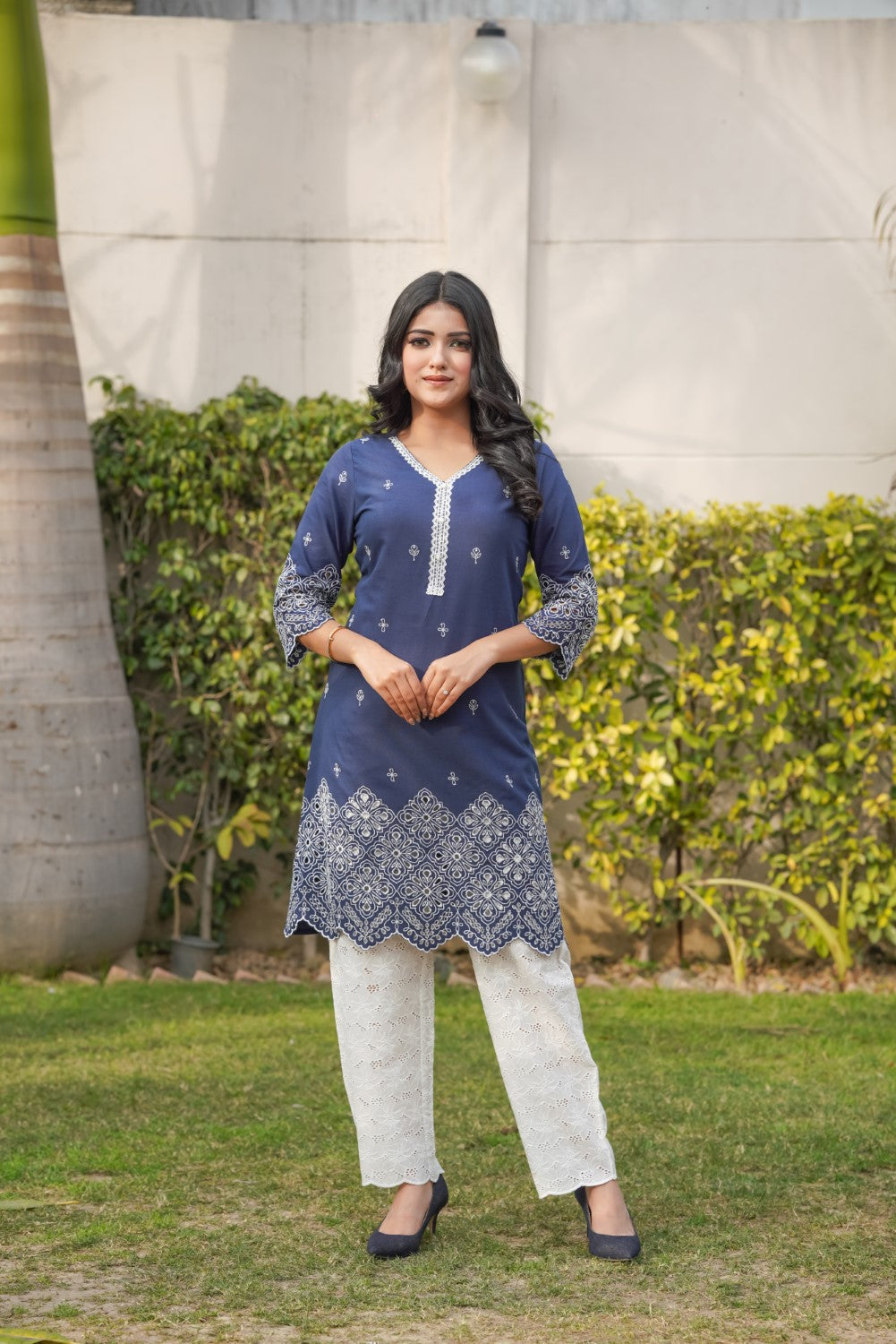 Midnight Blue Cut-Work Kurta-Set