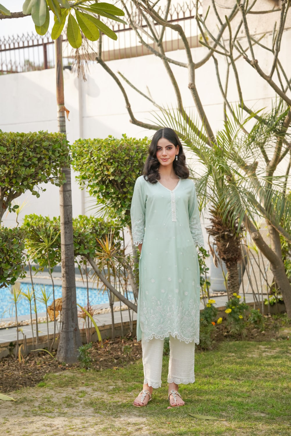 Pastel Green Cut-Work Kurta-Set