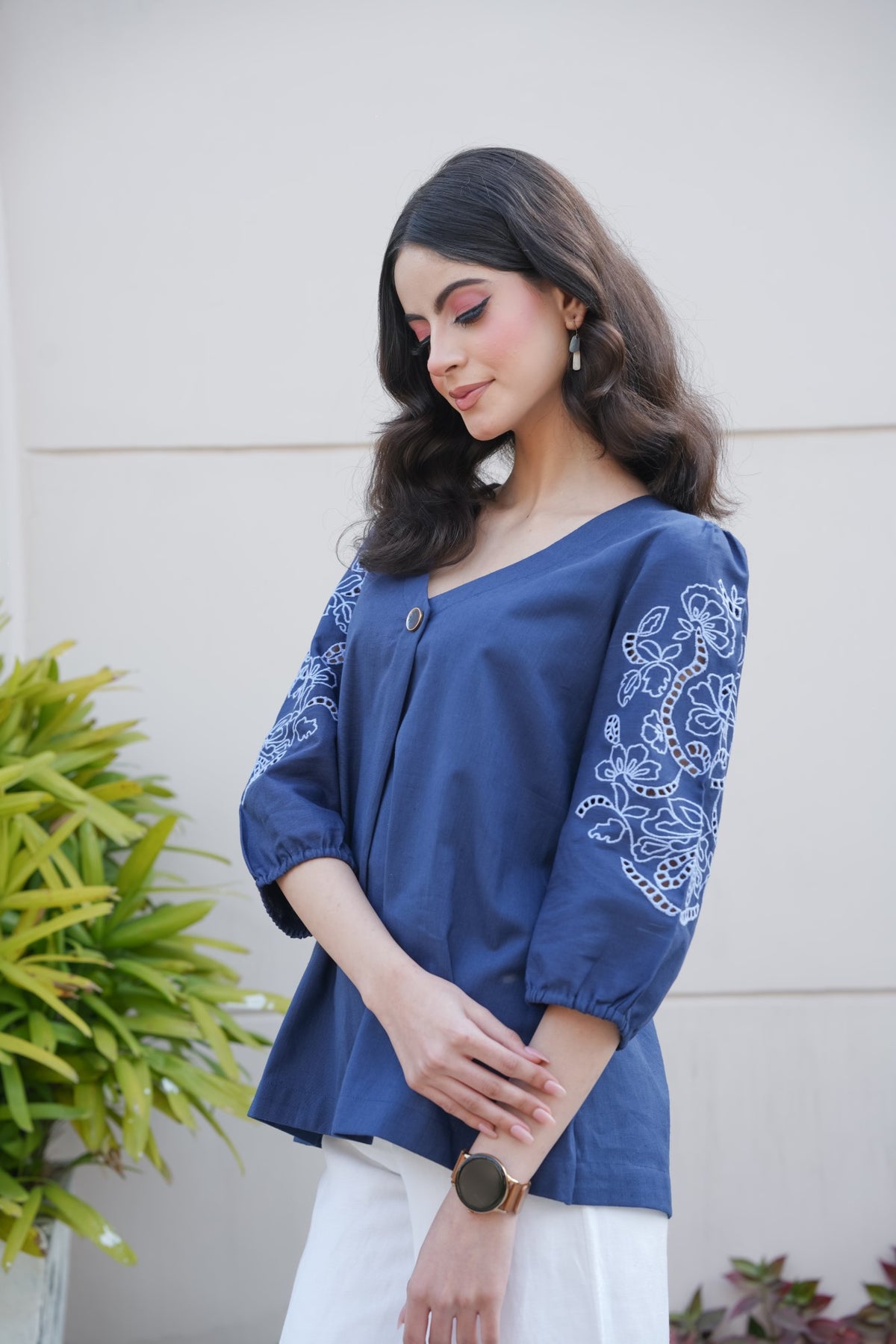 Midnight Blue Cut-Work Top