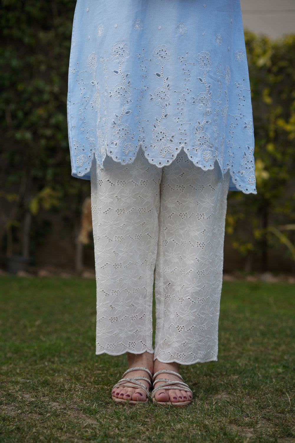Powder Blue Lily Cut-Work Kurta-Set
