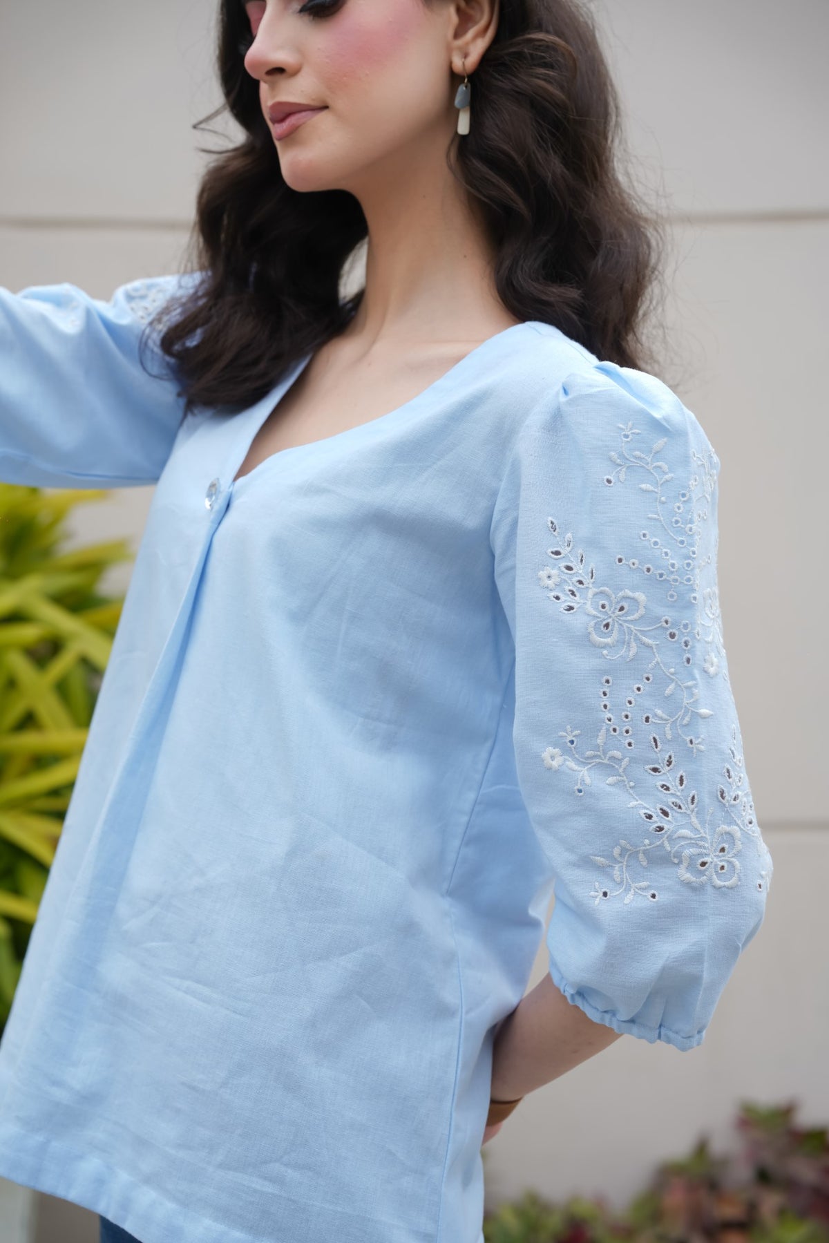 Powder Blue Cut-Work Top