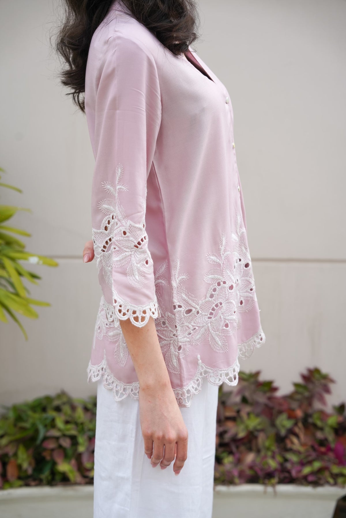 Nude Pink Roses Cut-Work Top