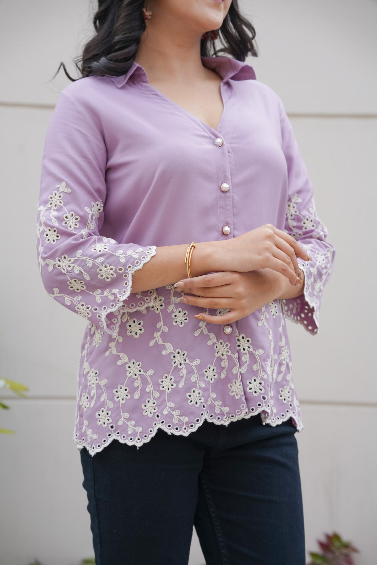 Mauve Cording Cut-Work Top