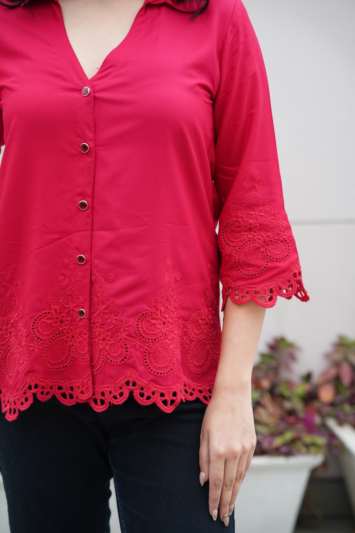 Crimson on Crimson Cut-Work Top