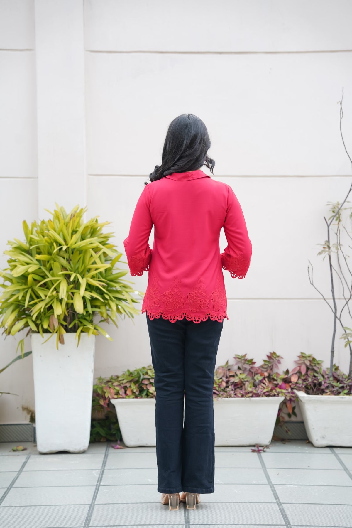 Crimson on Crimson Cut-Work Top