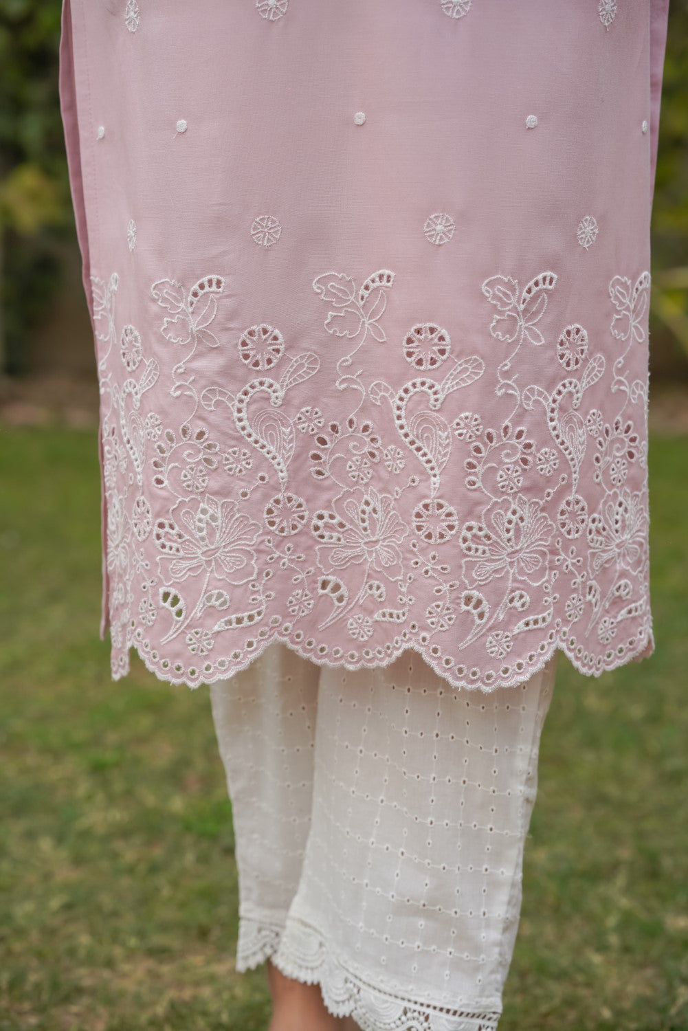 Nude Pink Cut-Work Kurta-Set