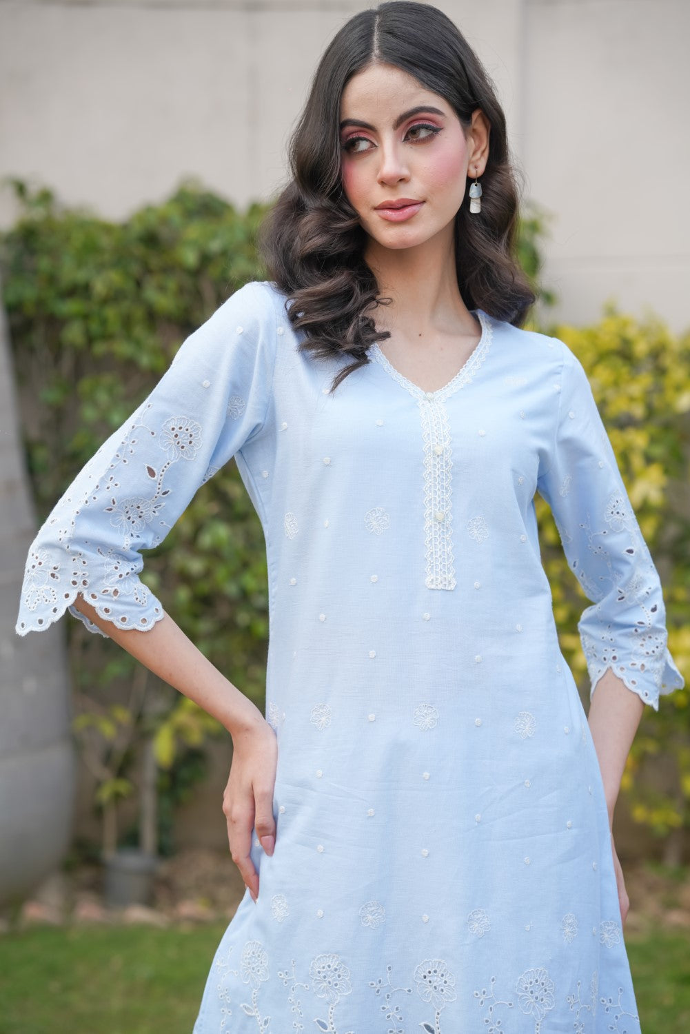 Powder Blue Lily Cut-Work Kurta-Set