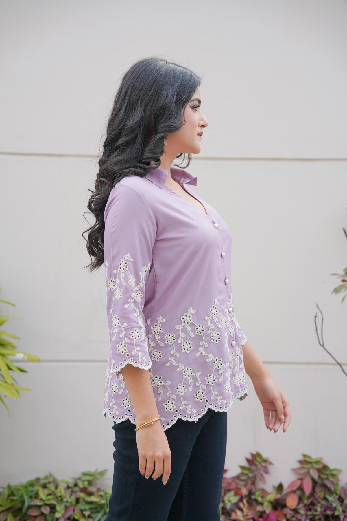 Mauve Cording Cut-Work Top