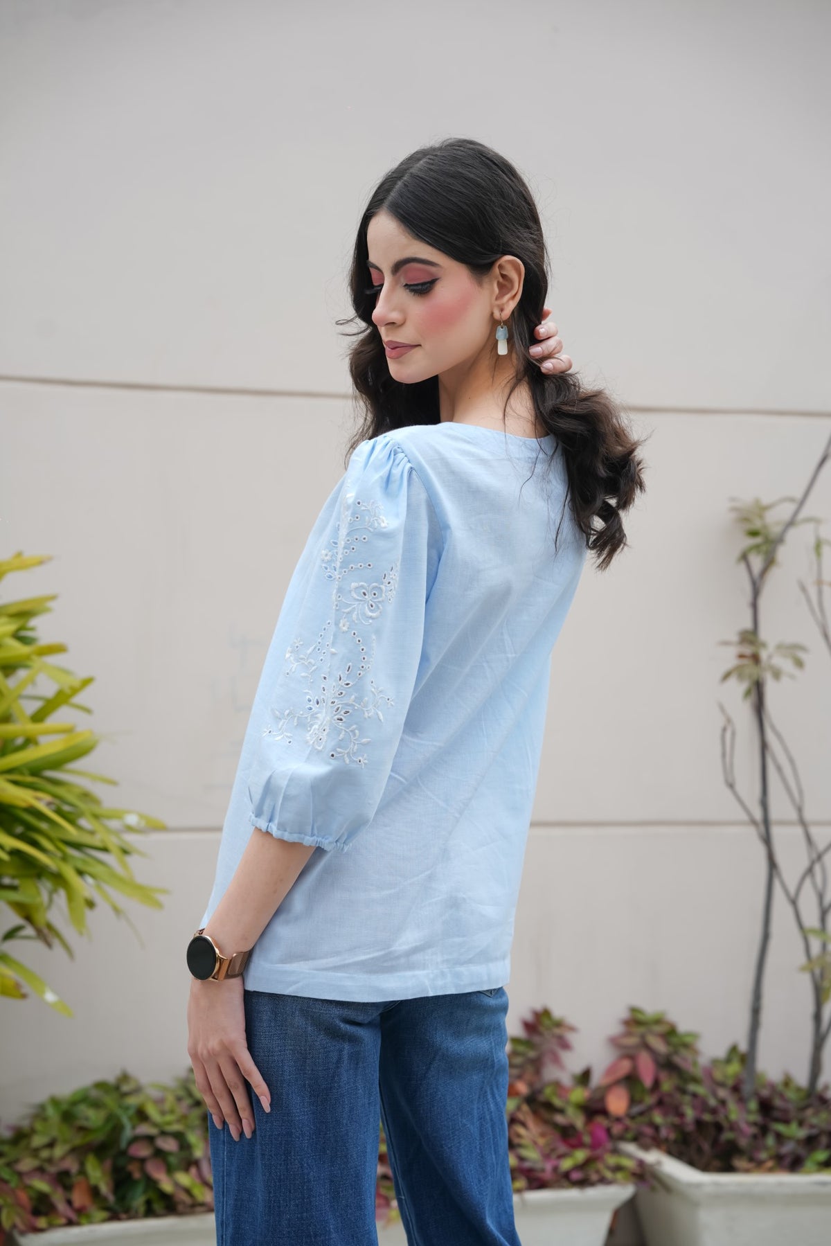 Powder Blue Cut-Work Top