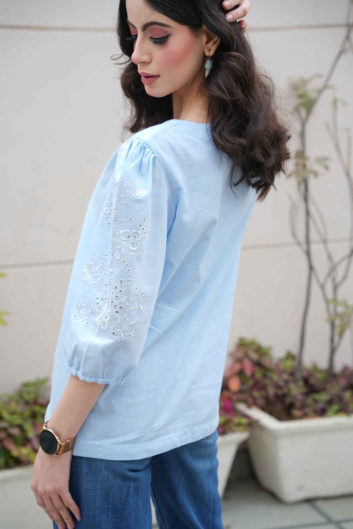 Powder Blue Cut-Work Top