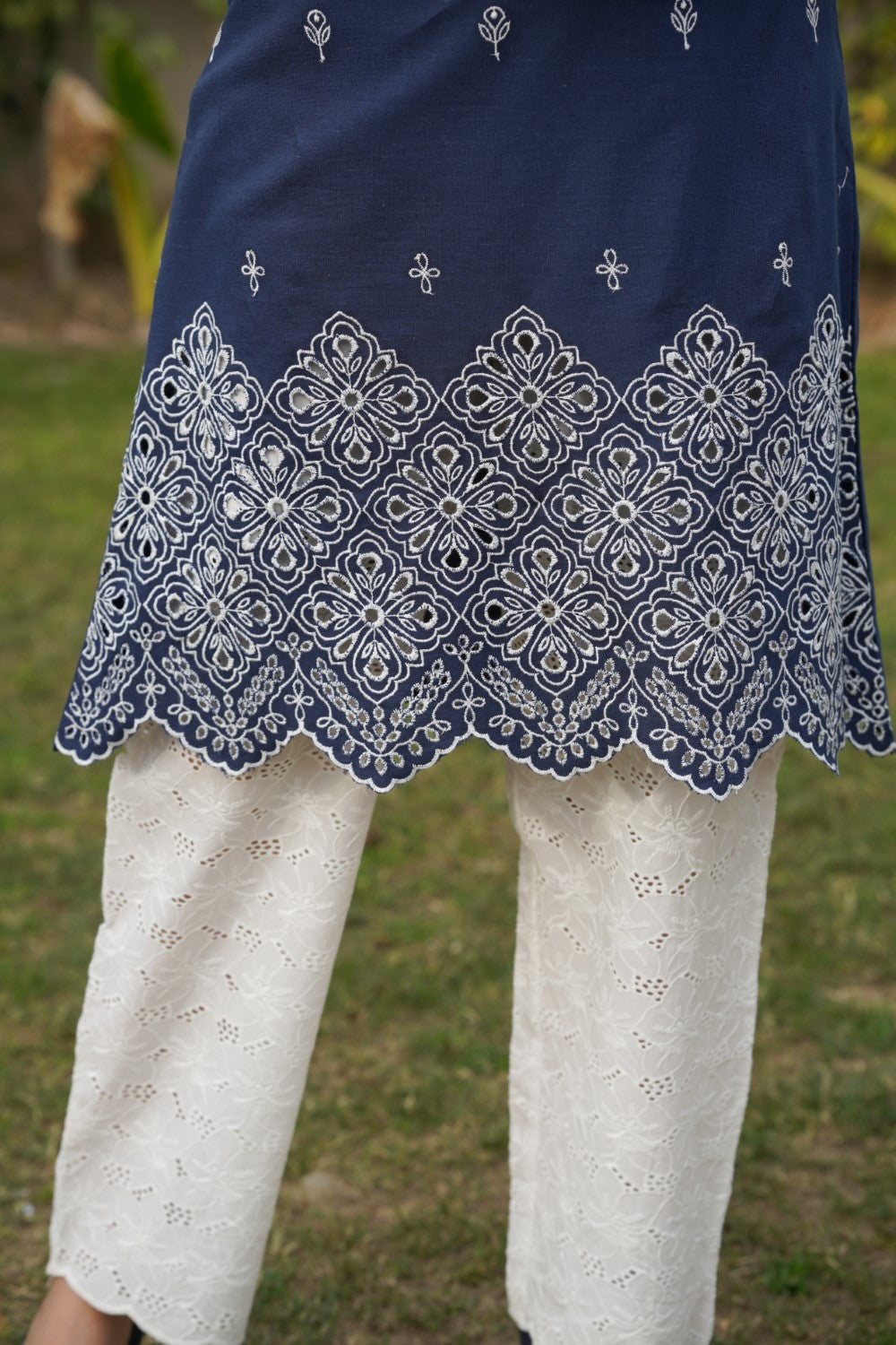 Midnight Blue Cut-Work Kurta-Set