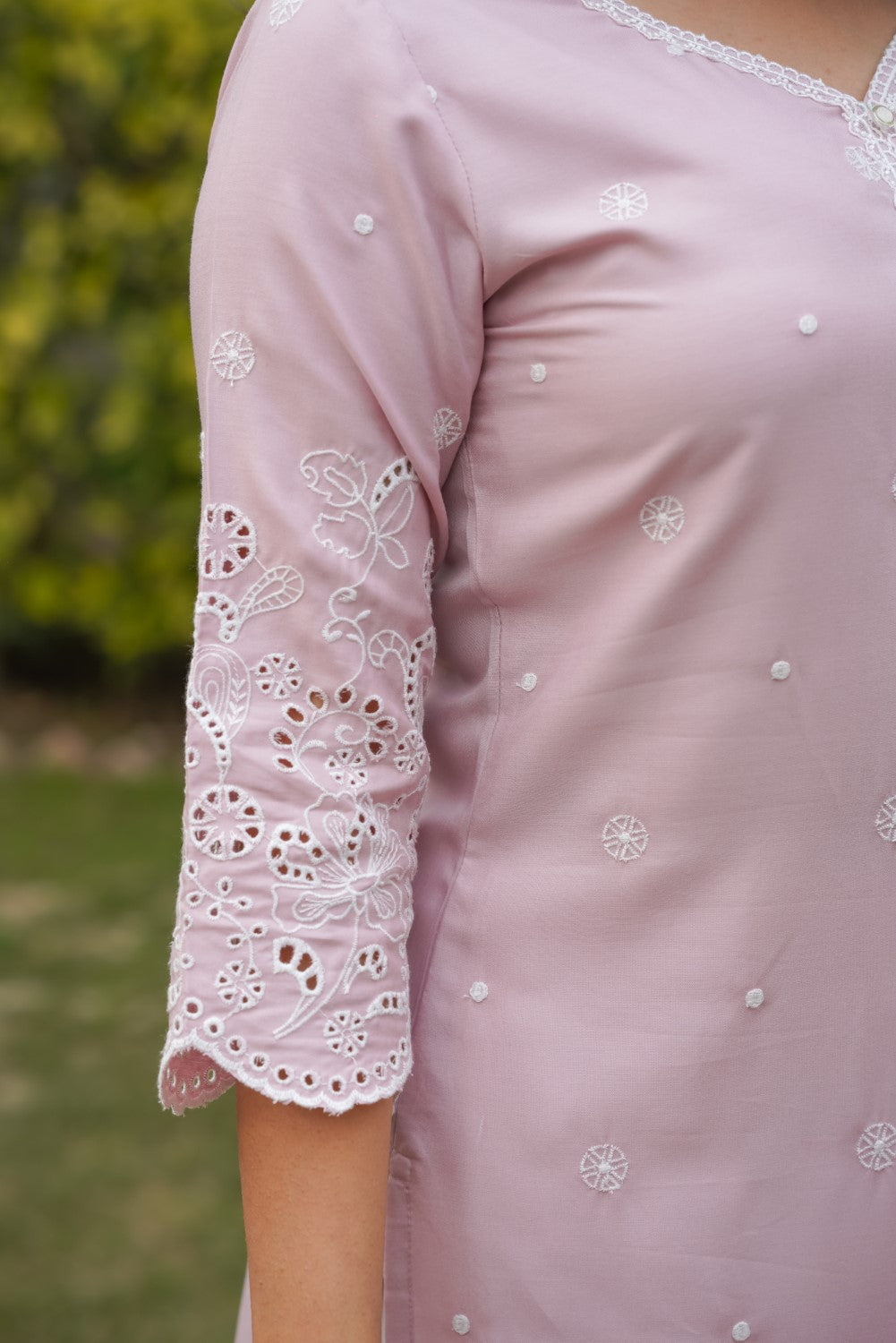 Nude Pink Cut-Work Kurta-Set