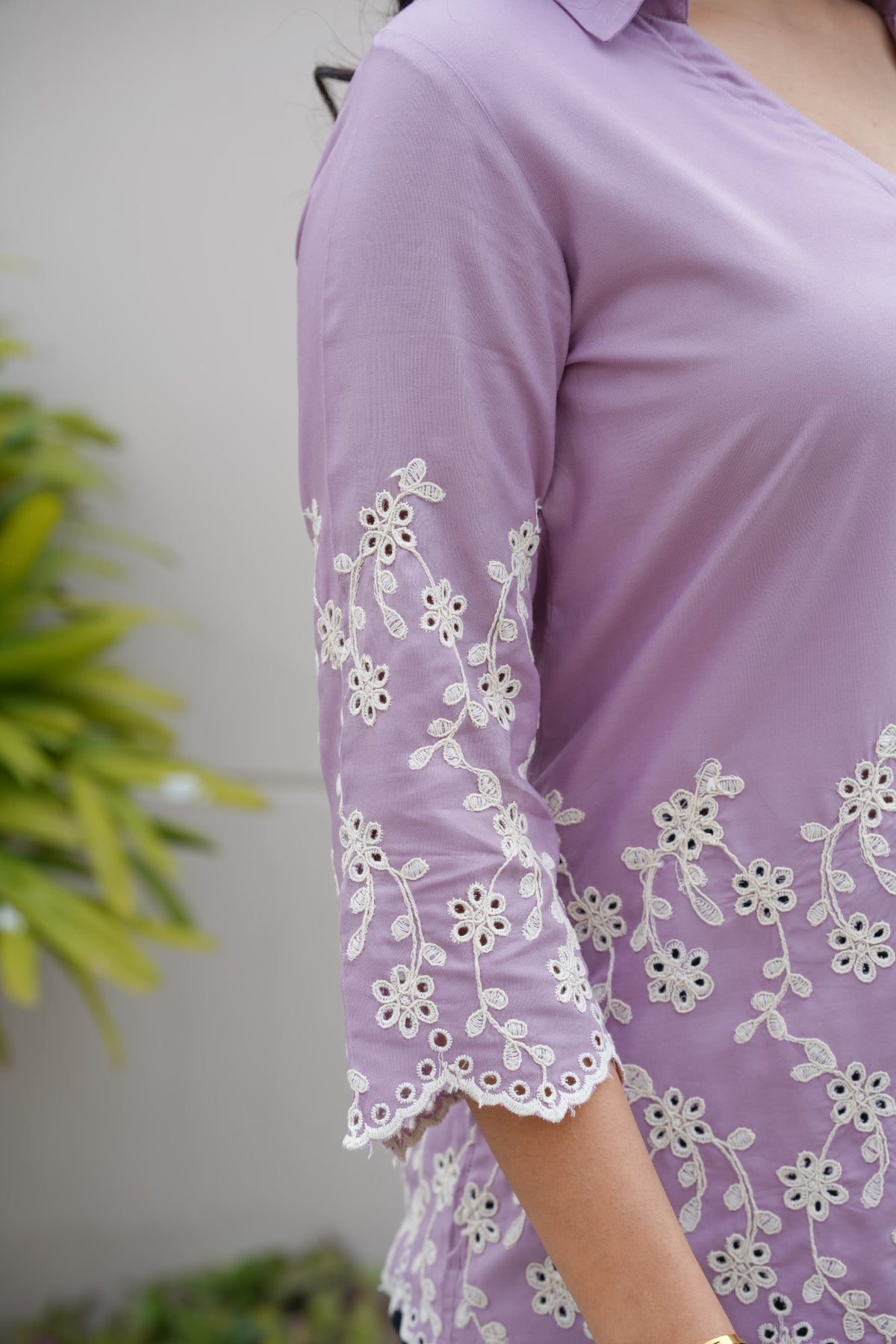 Mauve Cording Cut-Work Top