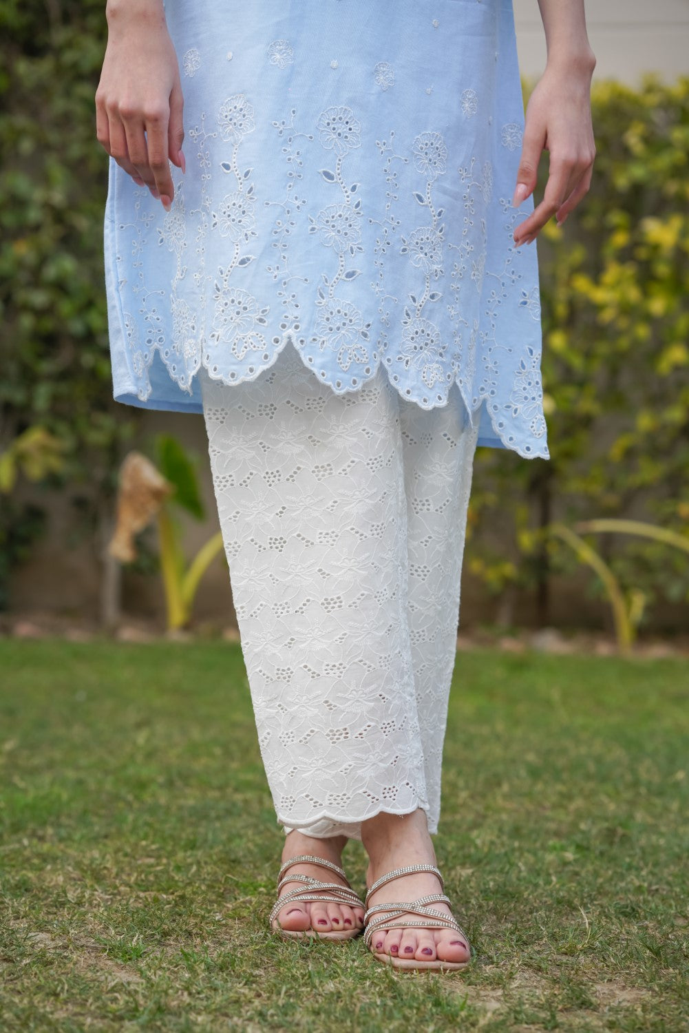 Powder Blue Lily Cut-Work Kurta-Set