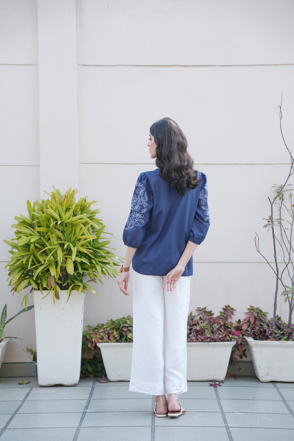 Midnight Blue Cut-Work Top