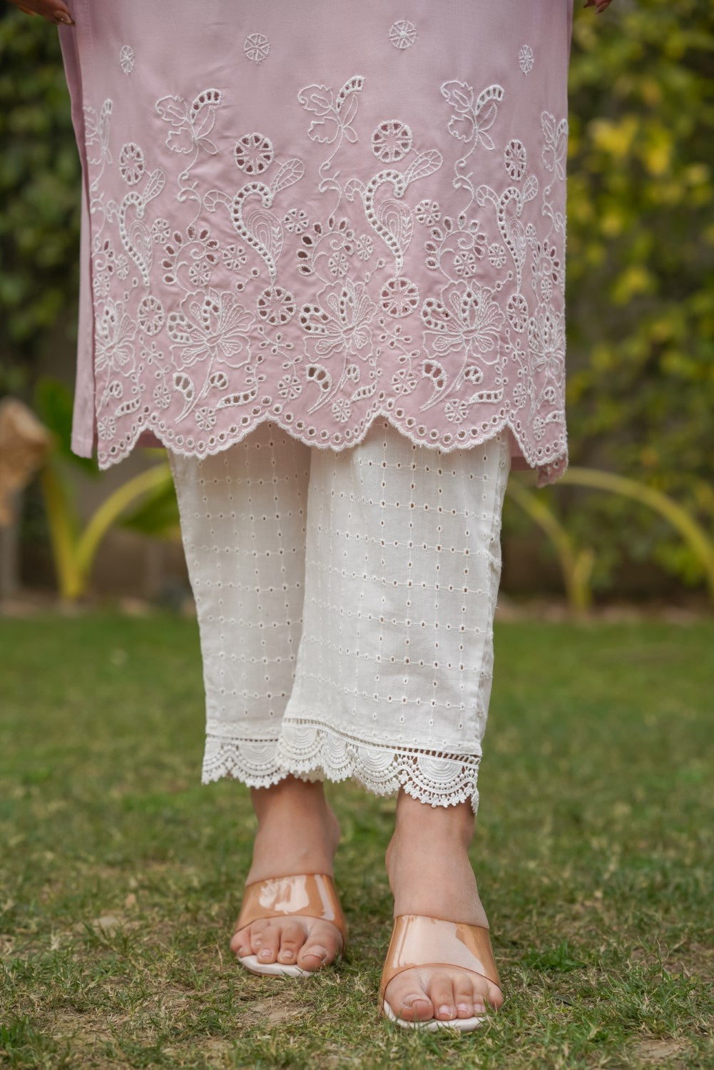 Nude Pink Cut-Work Kurta-Set