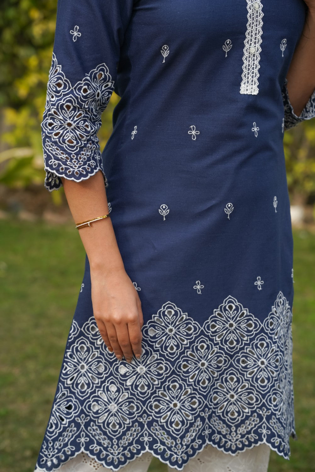 Midnight Blue Cut-Work Kurta-Set