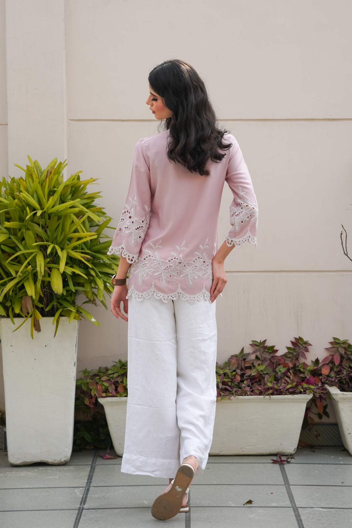 Nude Pink Roses Cut-Work Top