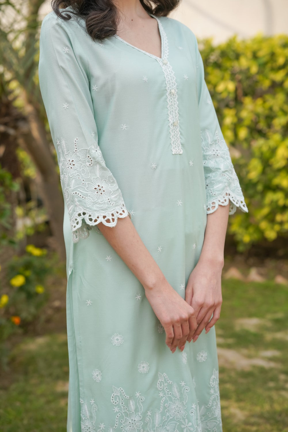 Pastel Green Cut-Work Kurta-Set